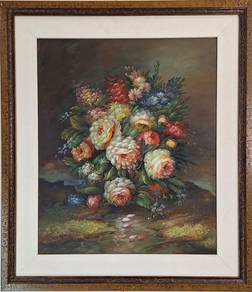 Framed Vintage Romantic Bouquet Oil Painting