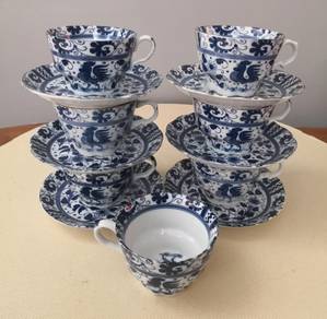 Handpainted blue white chicken cup saucer
