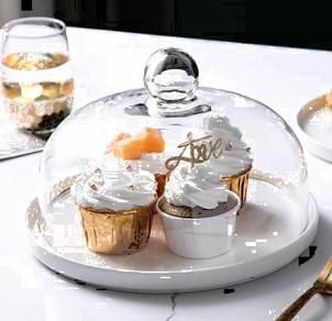 Nordic Style Cake Display + Round Glass Cover Set