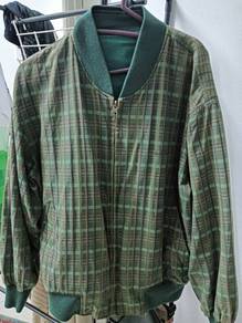 L Green Plaid Reversible Jacket