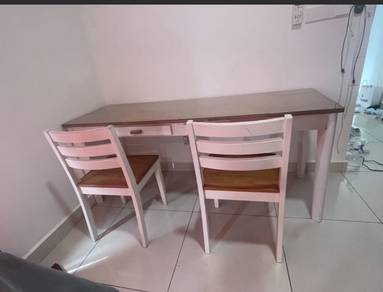 Solid Wood Study Table / Work Desk with 2 Chairs