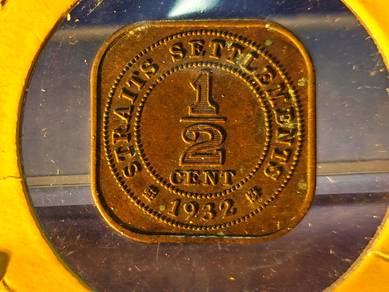 1932 Straits Settlements 1/2 Cent Coin George V