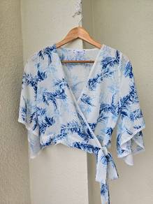 Blue Floral Tie-Waist Top
