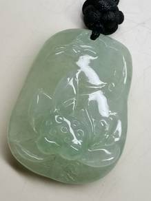 Liontin Giok Jadeite Jed Bunga Teratai Burma
