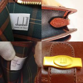 DUNHILL Clutch Bag Logo Plate PVC x Leather Authen