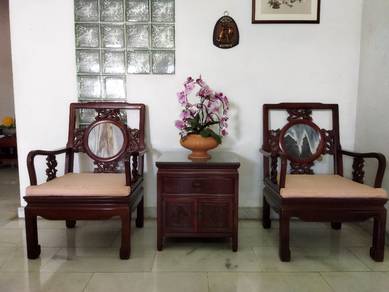 Antique crafted hardwood furniture with marble