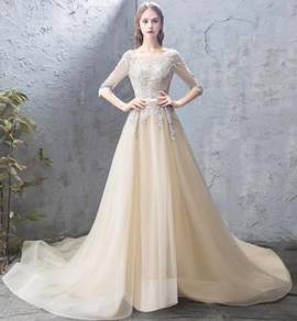 Cream grey long sleeve wedding bridal gown RBP1080