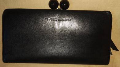 Vintage CHARLES JOURDAN clasp black LEATHER long w