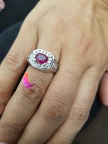 Natural Ruby with Diamonds and White Gold Ring