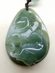 Icy Ice Green Burma Jadeite Jade Fish Pendant