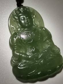 Icy Bluish Green Jadeite Jade "GUAN YIN" Pendant