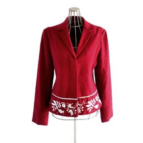 BCBG MAXAZRIA Flowers Embroidery Red Coat Women’s