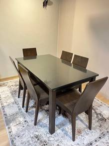 Meja makan (free table glass tebal) + 6 kerusi