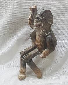 Primitive Wood Carved Elephant Shelf Sitter w/