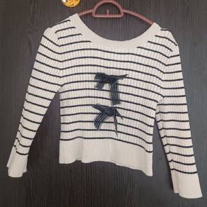 Striped Knit Sweater with Bow Detail 