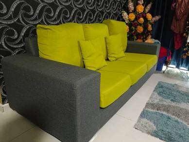 3-Seater Sofa – Grey & Lime Green 