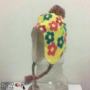 Kid snow cap with earflap topi budak multi color