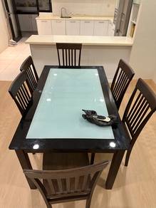 Solid wood + tempered glass (6 seaters + chairs)