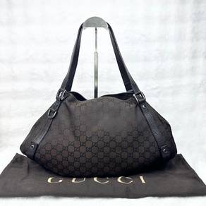 Gucci Dark Brown Abbey Brown Canvas Tote Bag