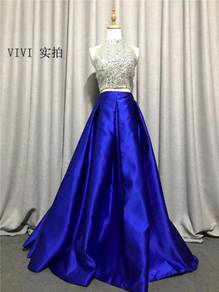 Blue silver two piece prom evening gown RBP1475