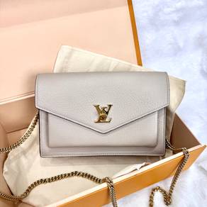 LV Greige Calf Leather Mylockme Chain WOC Pochette