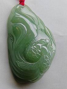 Ice Green Type A Jadeite Jade Gold Fish Pendant