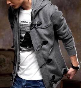 Zipper Button Dark Grey Hoodie Men Jacket Sweater