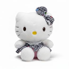 23cm Kawaii Hello Kitty Plush Toy with Gingham Dre