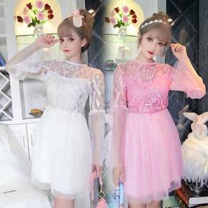 Pink black white lolita bridesmaid prom dress
