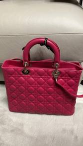 Authentic Lady Dior Large Pink Fuchsia Lambskin