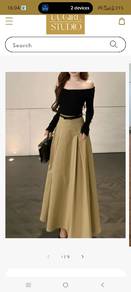 Flowy Khaki Pleated Long Skirt