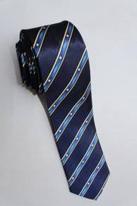 SLIM Blue Black White Yellow #2 Striped Neck Tie