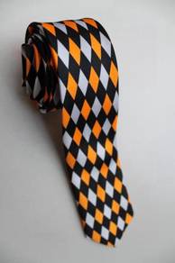 SLIM Orange Black White Diamond Striped Neck Tie