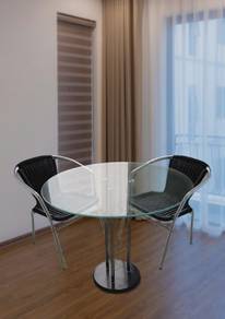 Glass Table Set with Black Metalic Chairs