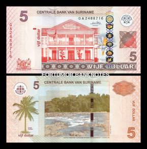 Suriname 5 Dollar year 2010   - unc