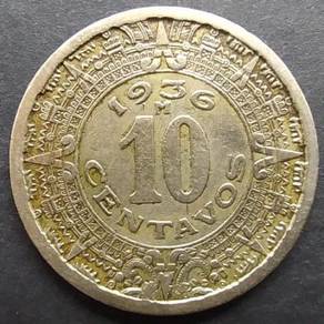 Mexico 1936 10 centavos copper nickel coin xf