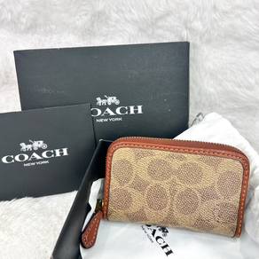 Coach Brown Signature Canvas Small Zip Card Case