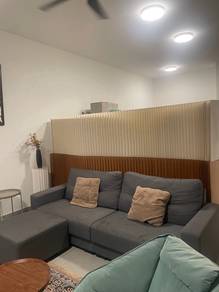 Dark Grey Fabric Sofa with Ottoman and Cushions