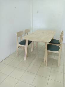 Dining Table Quality Solid Rubber Wood - 1 Set 5pc