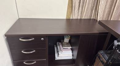 Office Dark Wood Desk with Drawers and Shelves
