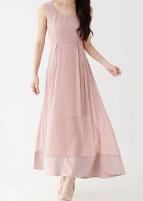 Light Dusty Pink Maxi Dress Swiss Polka Dots