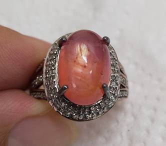 Orange Sapphire + diamonds gold plated silver ring