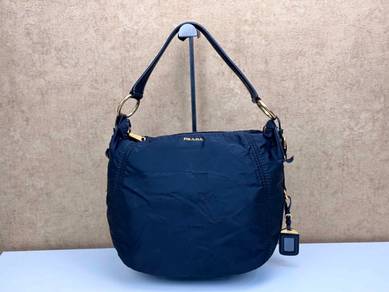 Prada BR4567 Nylon Jacquard Hobo Large Bag