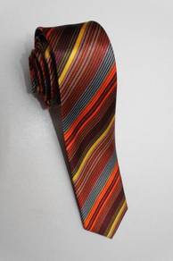 SLIM Red Oren Black White Yellow Striped Neck Tie