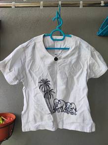 Kids' White Elephant Embroidered Shirt & Pants Set