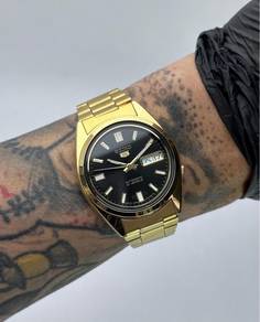 Custom Seiko Mod 37mm Full Gold Black Dial SNX D-D