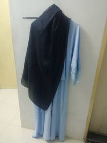 Elegant Light Blue Long Dress & Black Shimmer Shaw