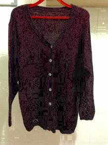 Soft Maroon-Purple Wool Cardigan (Size M)