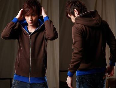 BA0343 BROWN HOODiE COLORFUL ZiPPER JACKET SWEATER