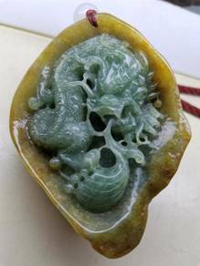 Icy Ice Green Burma Jadeite Jade Dragon Hand Piece